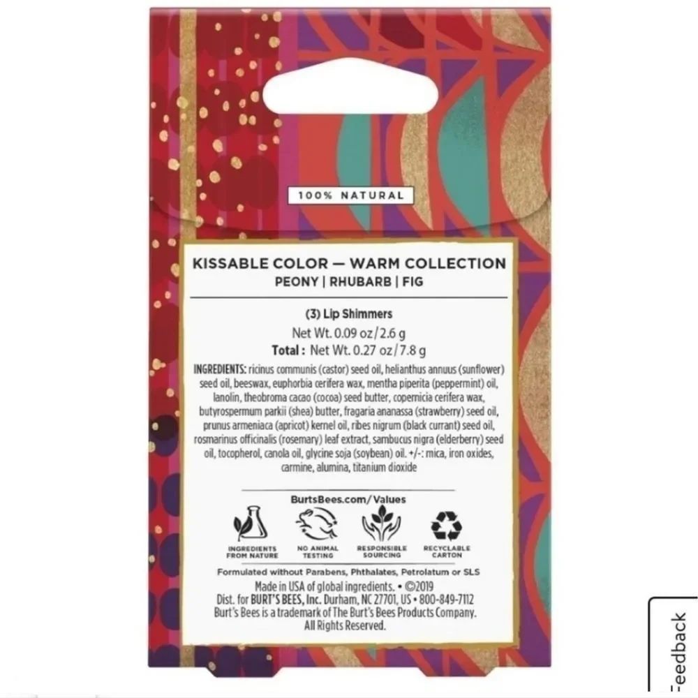 BURT'S Bees lip shimmers Kissable Color Holiday Gift Set warm X 2‎ 6 lip glosses